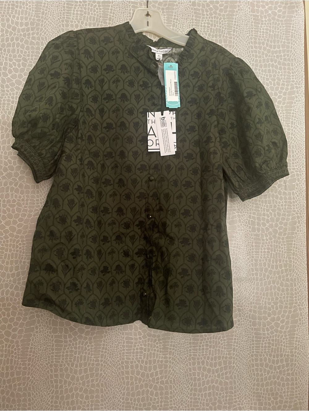 41 Hawthorn Olive Green Printed Short Sleeve Button-Down Shirt